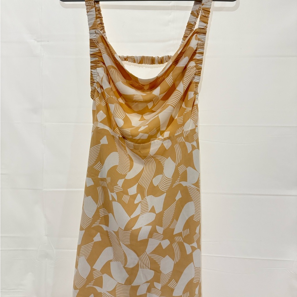 Beige and White Open Back Mini Dress